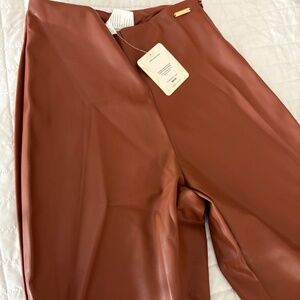 Vegan leather mahogany high rise pants
